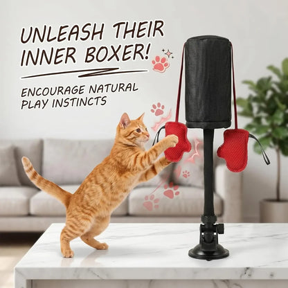 1×Paw Punch Cat Boxing Toy Cat Punching Bag with Boxing Gloves-Interactive Exercise Toy Indoor Play Durable Suction Cup Activity